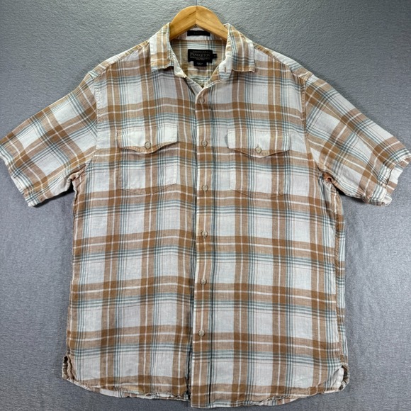 Pendleton Other - Pendleton Malone Button Up Shirt Mens Small Beige Plaid Linen Double Flap Pocket